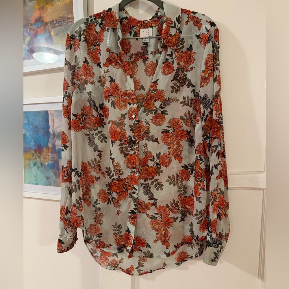 a new day Floral Sheer Blouse - Red and Gray
